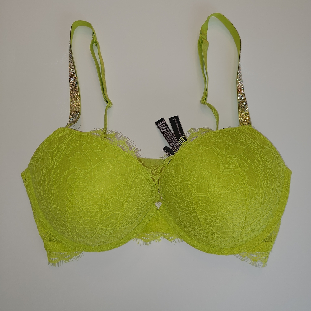 Victoria's Secret Very Sexy Push-Up Shine Strap Rhinestone Yellow-Green 34DD